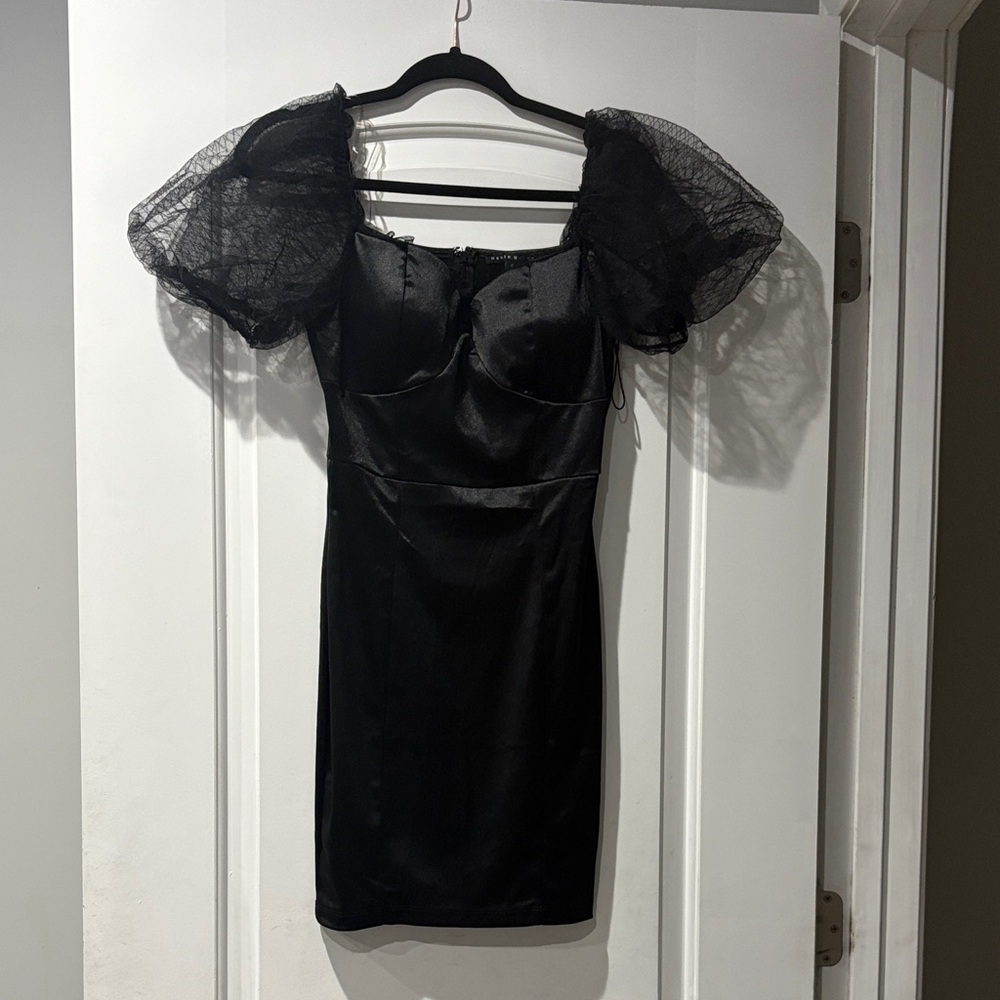Black Mini Dress with Puff Sleeves